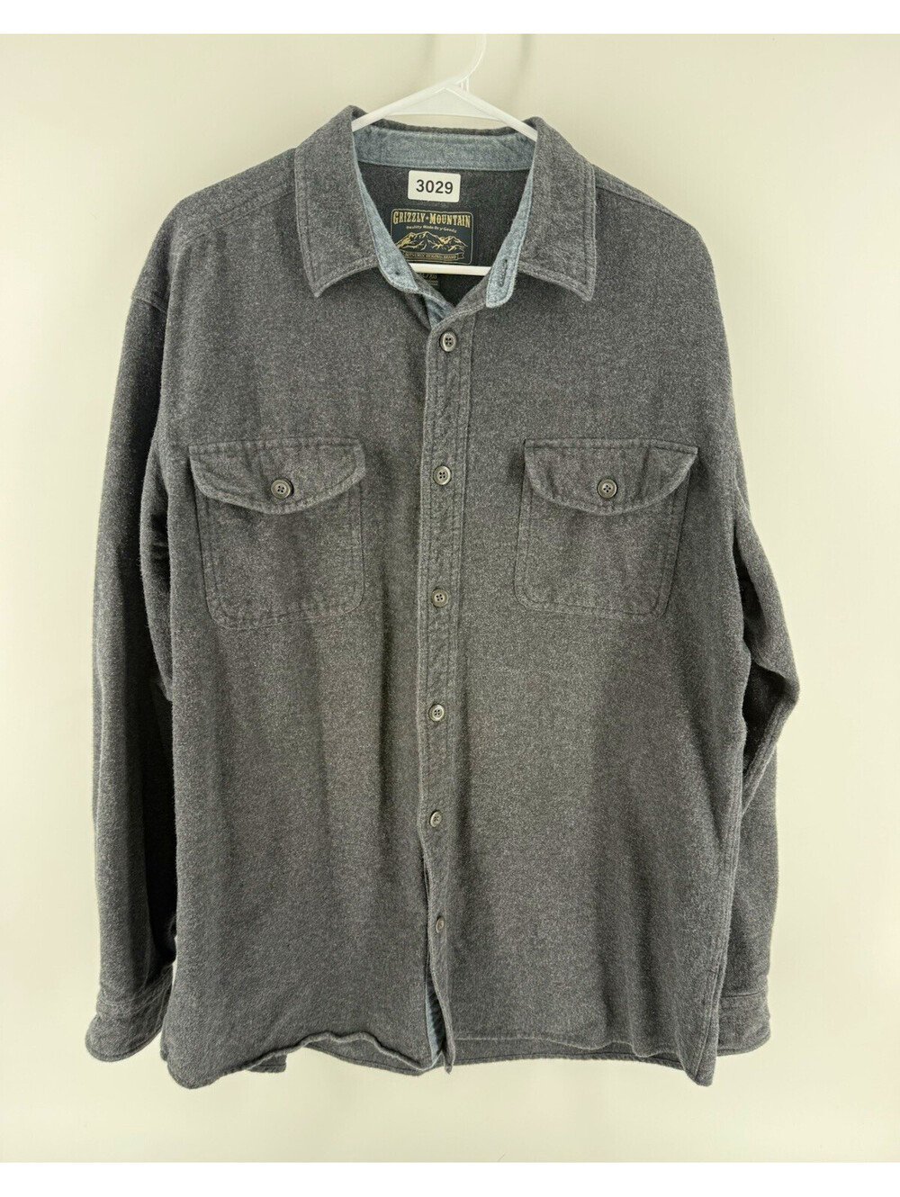 Grizzly Mountain Mens XL Gray Flannel Button Up Long Sleeve Pockets Cotton